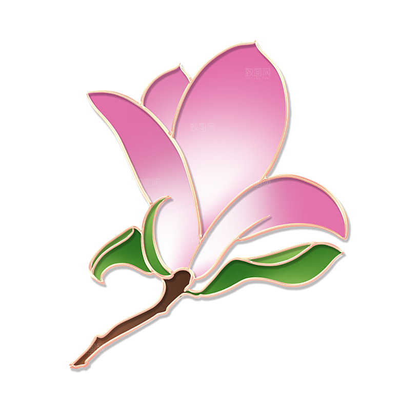 中式金边立体花卉牡丹元素