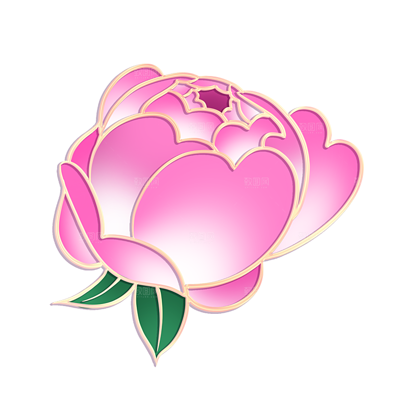 中式金边立体花卉牡丹元素
