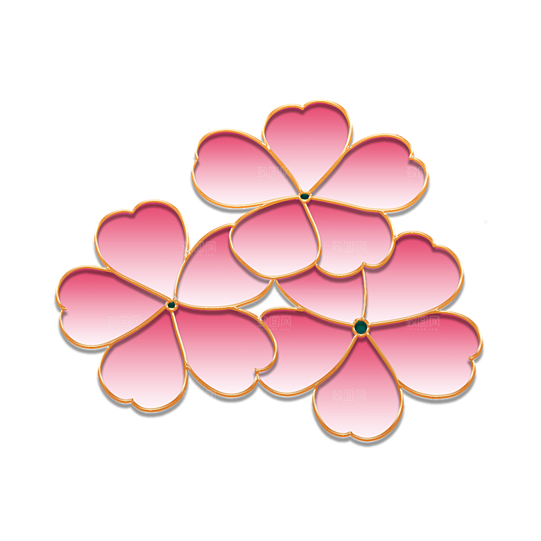 中式金边立体花卉牡丹元素