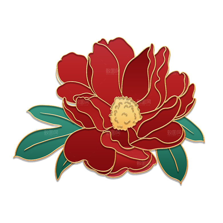 手绘装饰花卉牡丹免扣素材