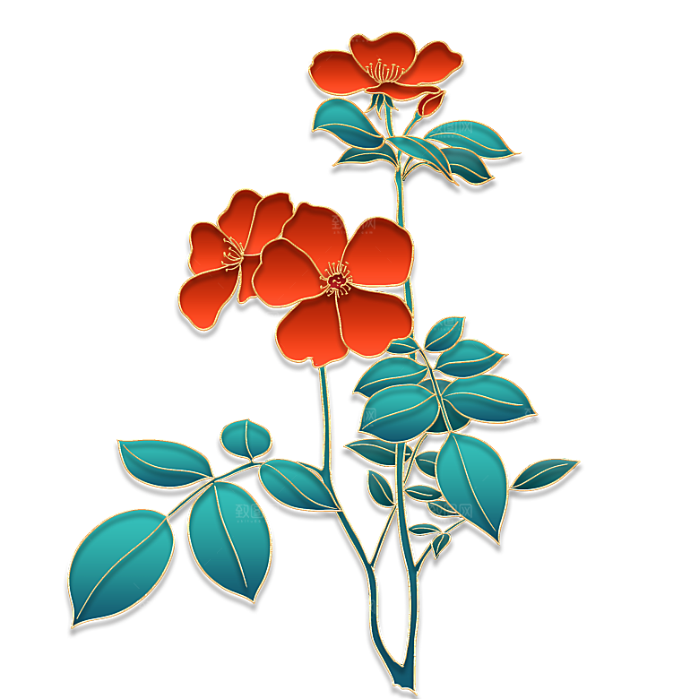 手绘装饰花卉牡丹免扣素材