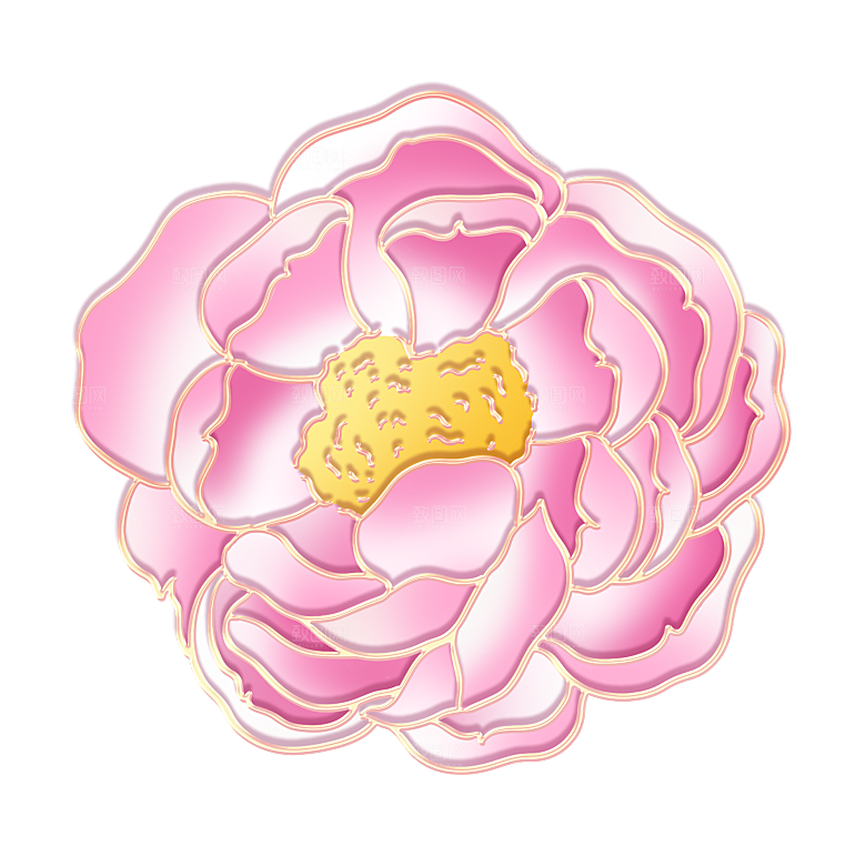 中式金边立体花卉牡丹元素