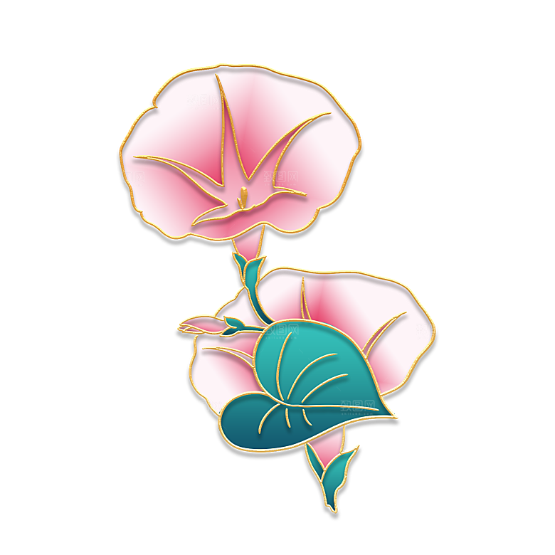 中式金边立体花卉牡丹元素