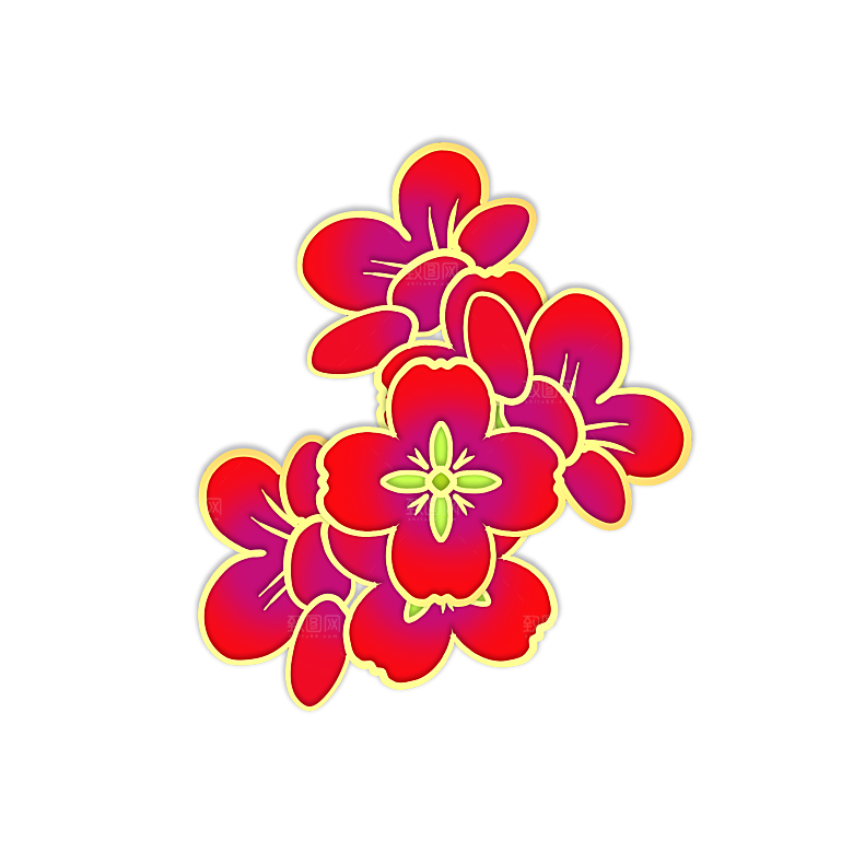 中式金边立体花卉牡丹元素