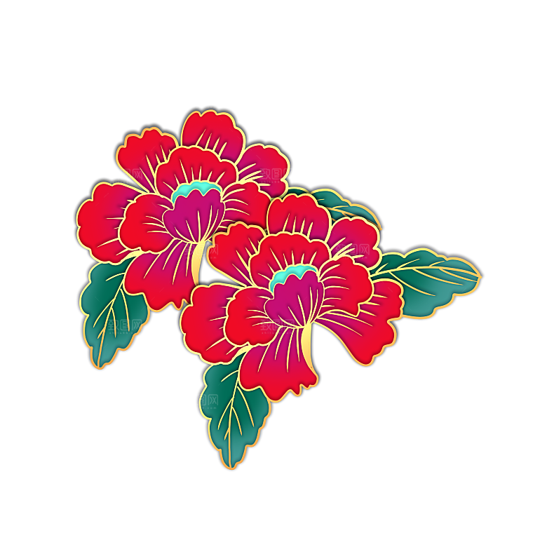 中式金边立体花卉牡丹元素