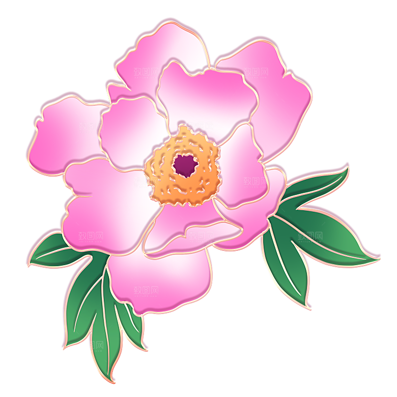 手绘装饰花卉牡丹免扣素材