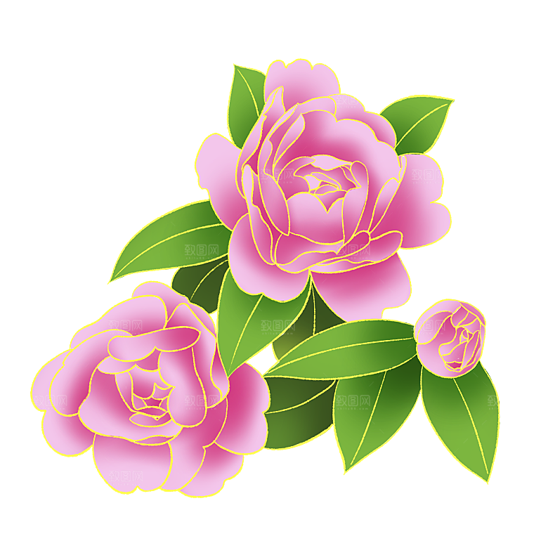 手绘装饰花卉牡丹免扣素材