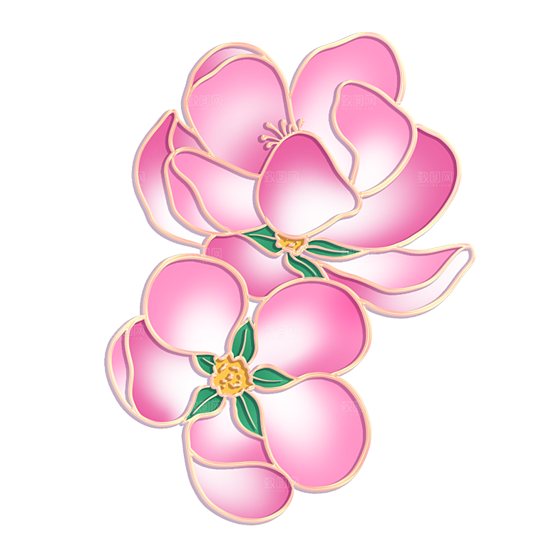手绘装饰花卉牡丹免扣素材