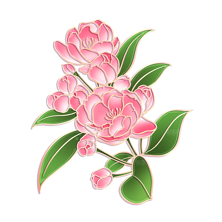 中式金边立体花卉牡丹元素