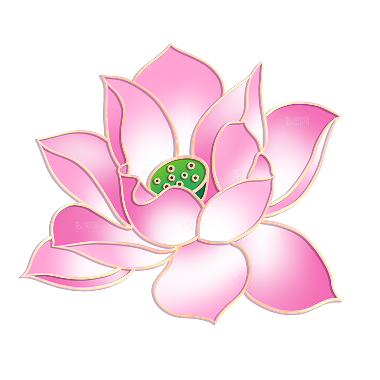 中式金边立体花卉牡丹元素