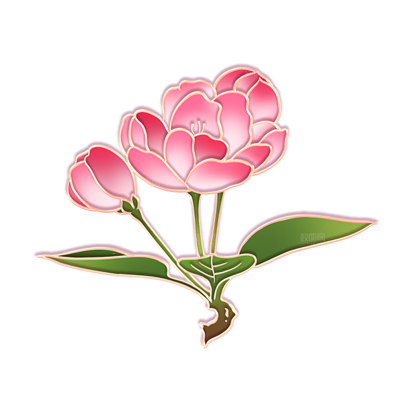 中式金边立体花卉牡丹元素