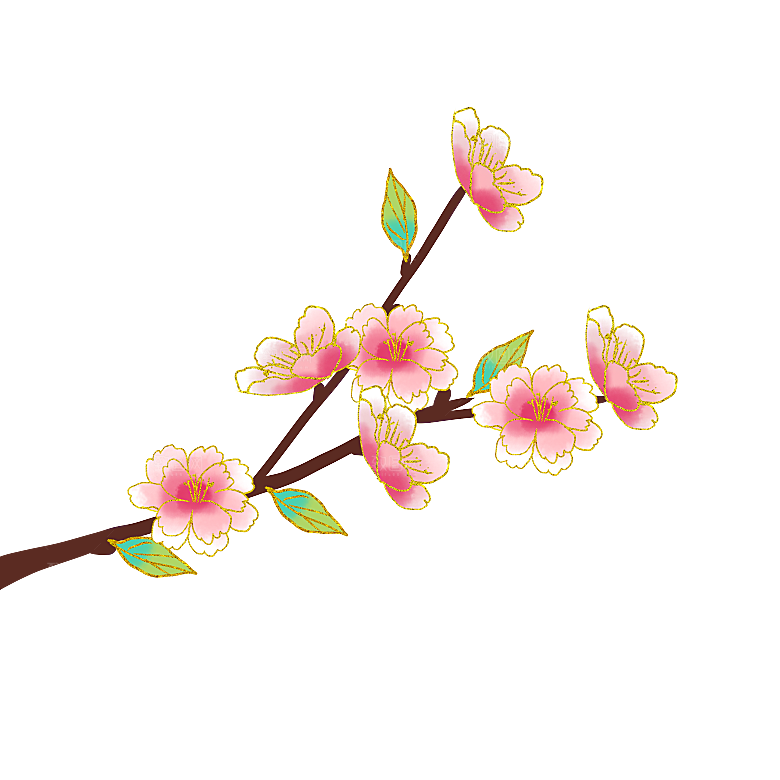 中式金边立体花卉牡丹元素