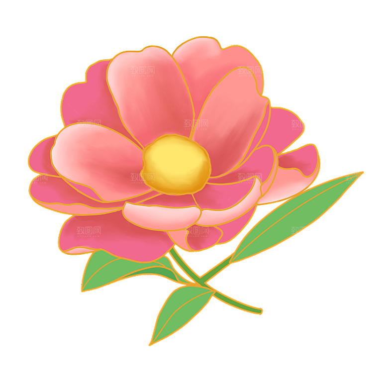 中式金边立体花卉牡丹元素
