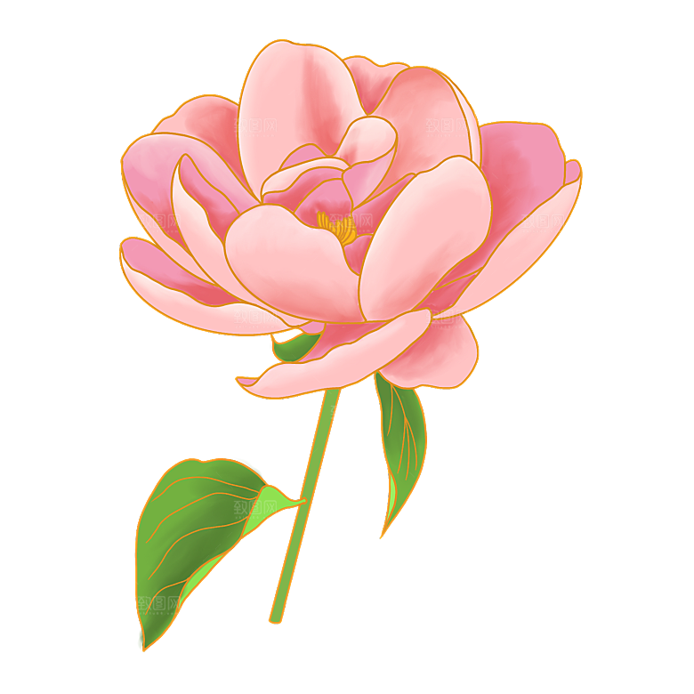 中式金边立体花卉牡丹元素