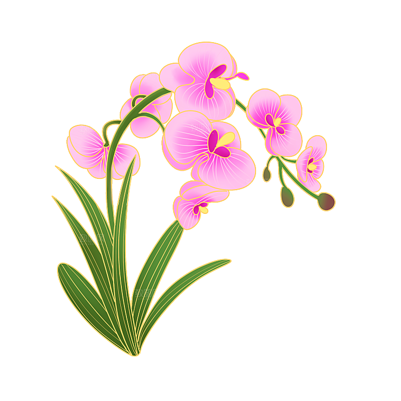 中式金边立体花卉牡丹元素