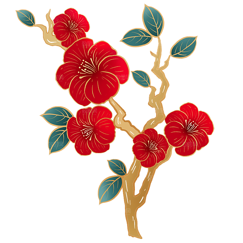 手绘装饰花卉牡丹免扣素材