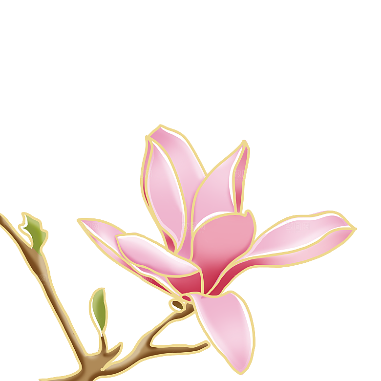 中式金边立体花卉牡丹元素