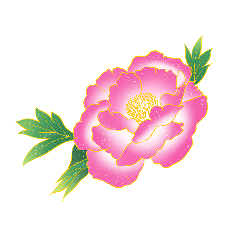 中式金边立体花卉牡丹元素