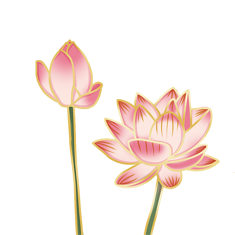 中式金边立体花卉牡丹元素