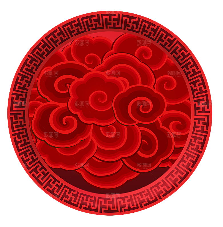 中式金边立体花卉牡丹元素
