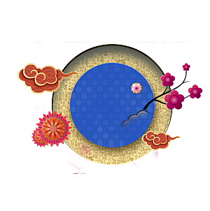 中式金边立体花卉牡丹元素