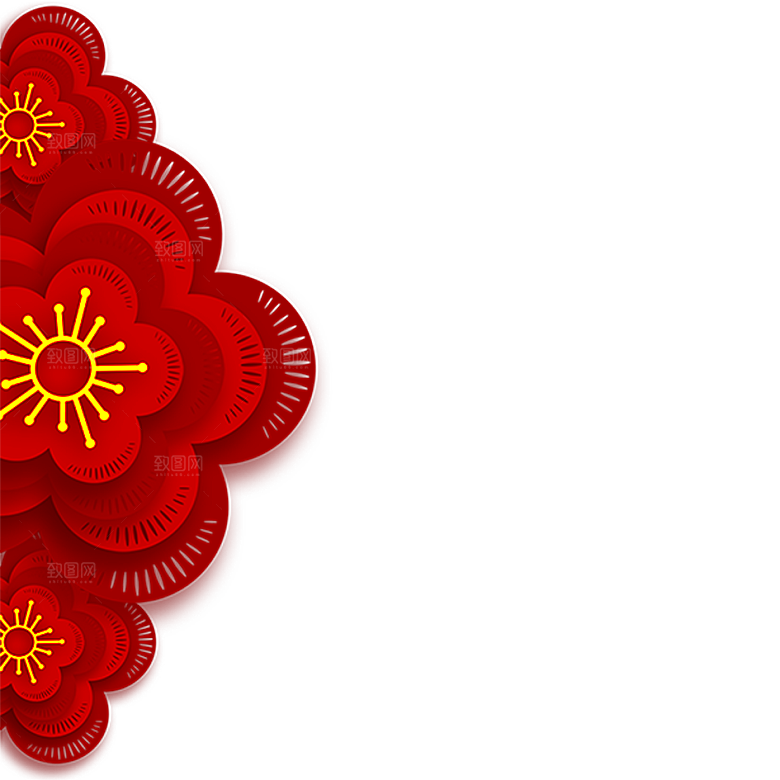 中式金边立体花卉牡丹元素