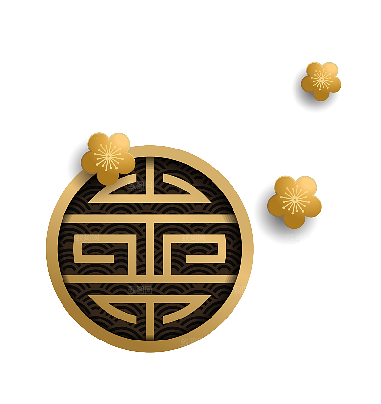 中式金边立体花卉牡丹元素