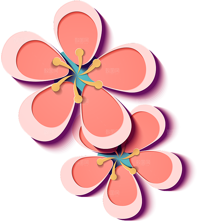 中式金边立体花卉牡丹元素