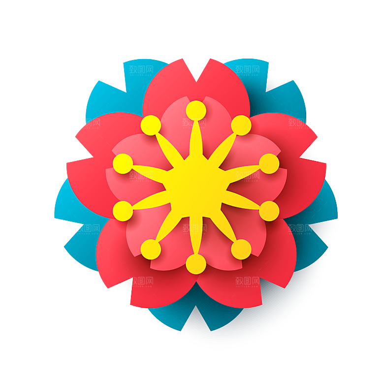 中式金边立体花卉牡丹元素