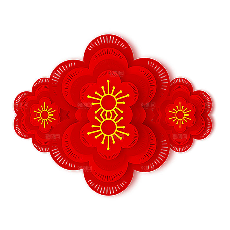 中式金边立体花卉牡丹元素