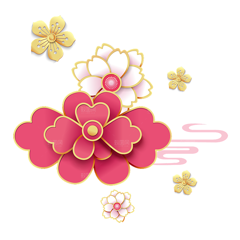 手绘装饰花卉牡丹免扣素材