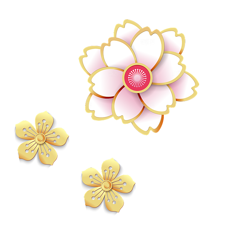 中式金边立体花卉牡丹元素
