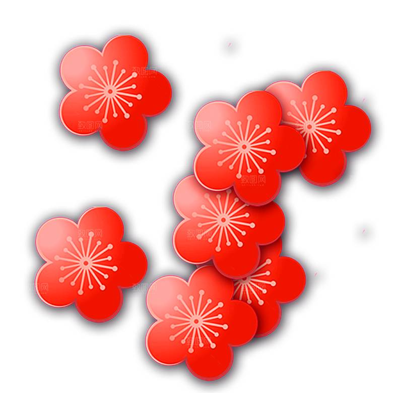 中式金边立体花卉牡丹元素