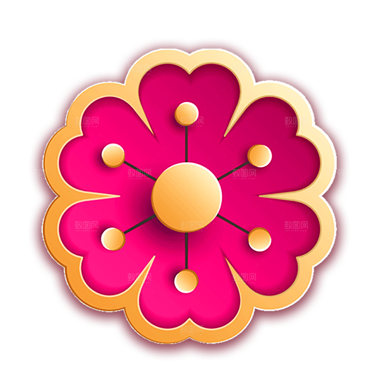 中式金边立体花卉牡丹元素