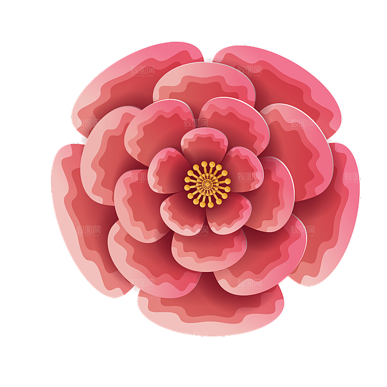 中式金边立体花卉牡丹元素