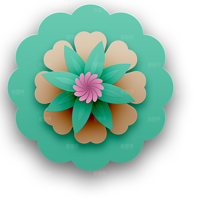 手绘装饰花卉图形免扣素材