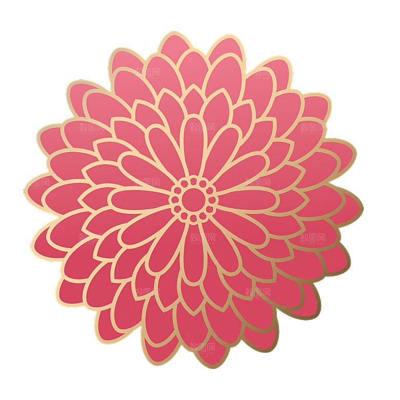 中式金边立体花卉牡丹元素