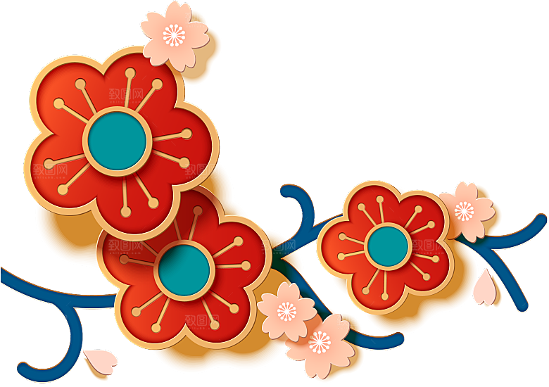 手绘装饰花卉祥云免扣素材