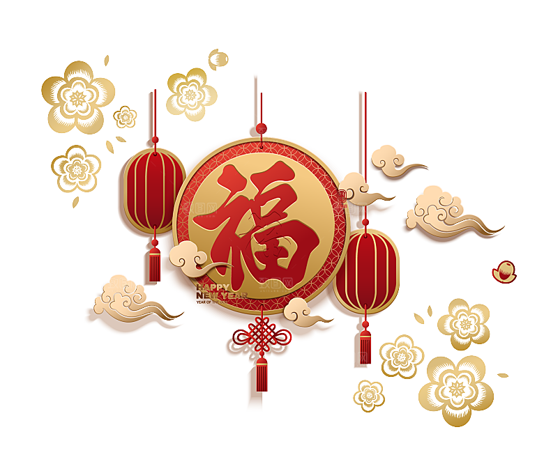 中式金边立体花卉牡丹元素