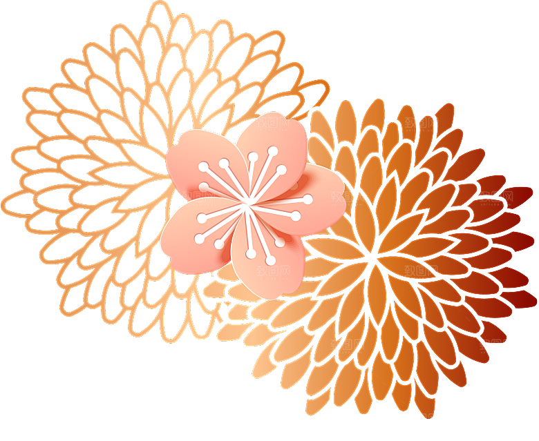 中式金边立体花卉牡丹元素