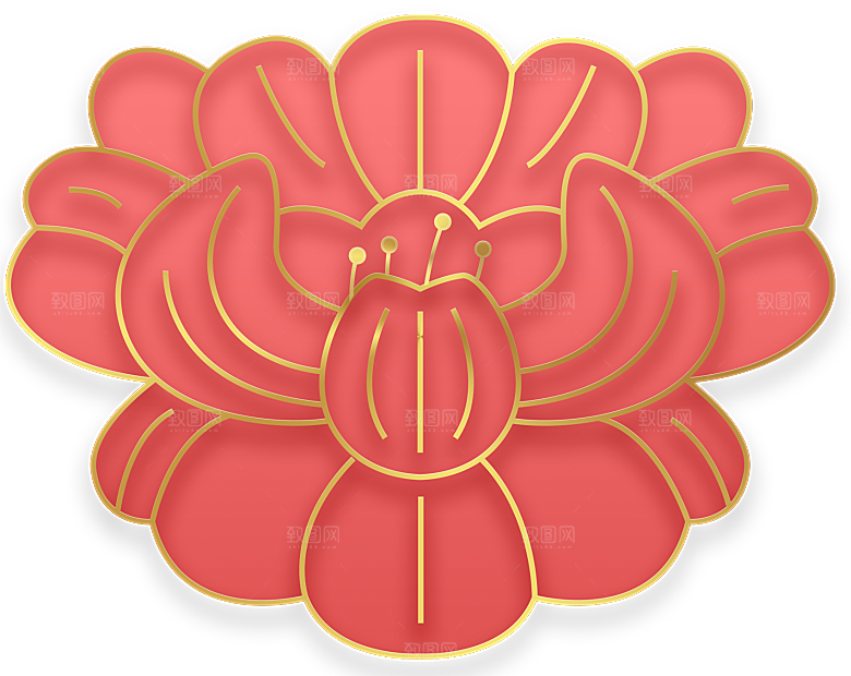 手绘装饰花卉牡丹免扣素材