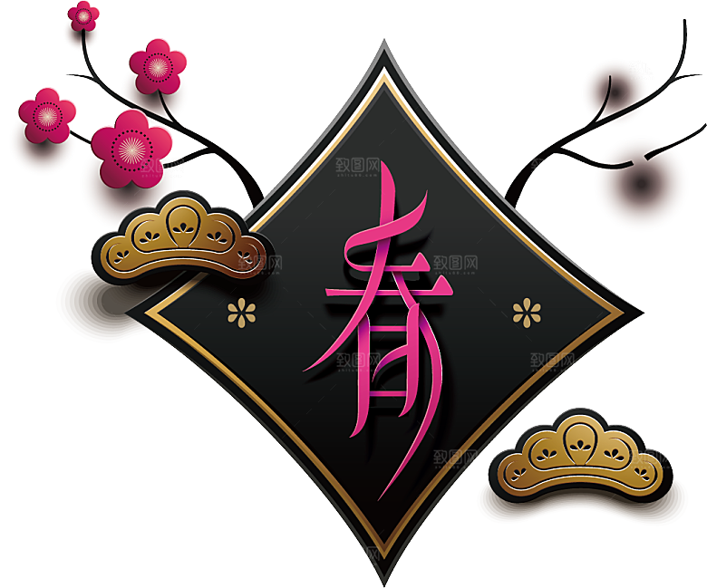 手绘装饰花卉牡丹免扣素材