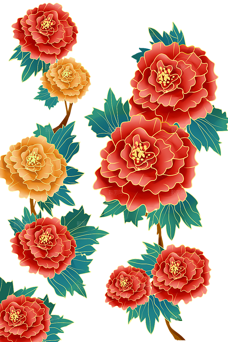 手绘装饰花卉牡丹免扣素材