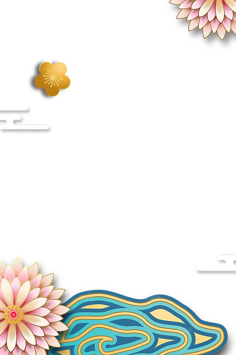 中式金边立体花卉牡丹元素