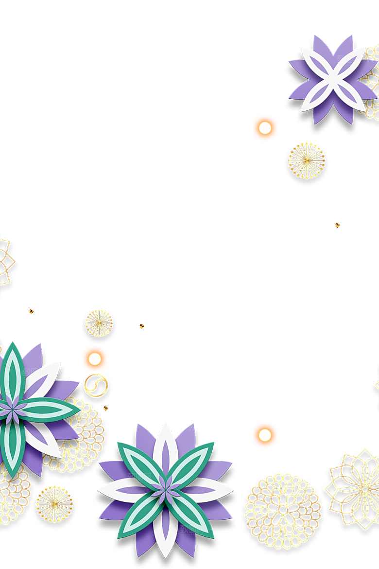 中式金边立体花卉牡丹元素