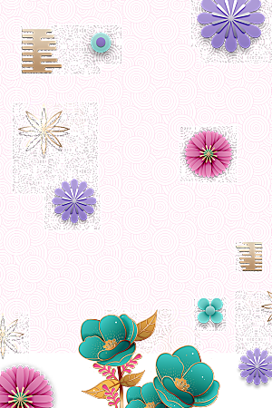 中式金边立体花卉牡丹元素