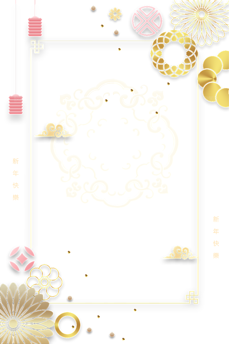 中式金边立体花卉牡丹元素