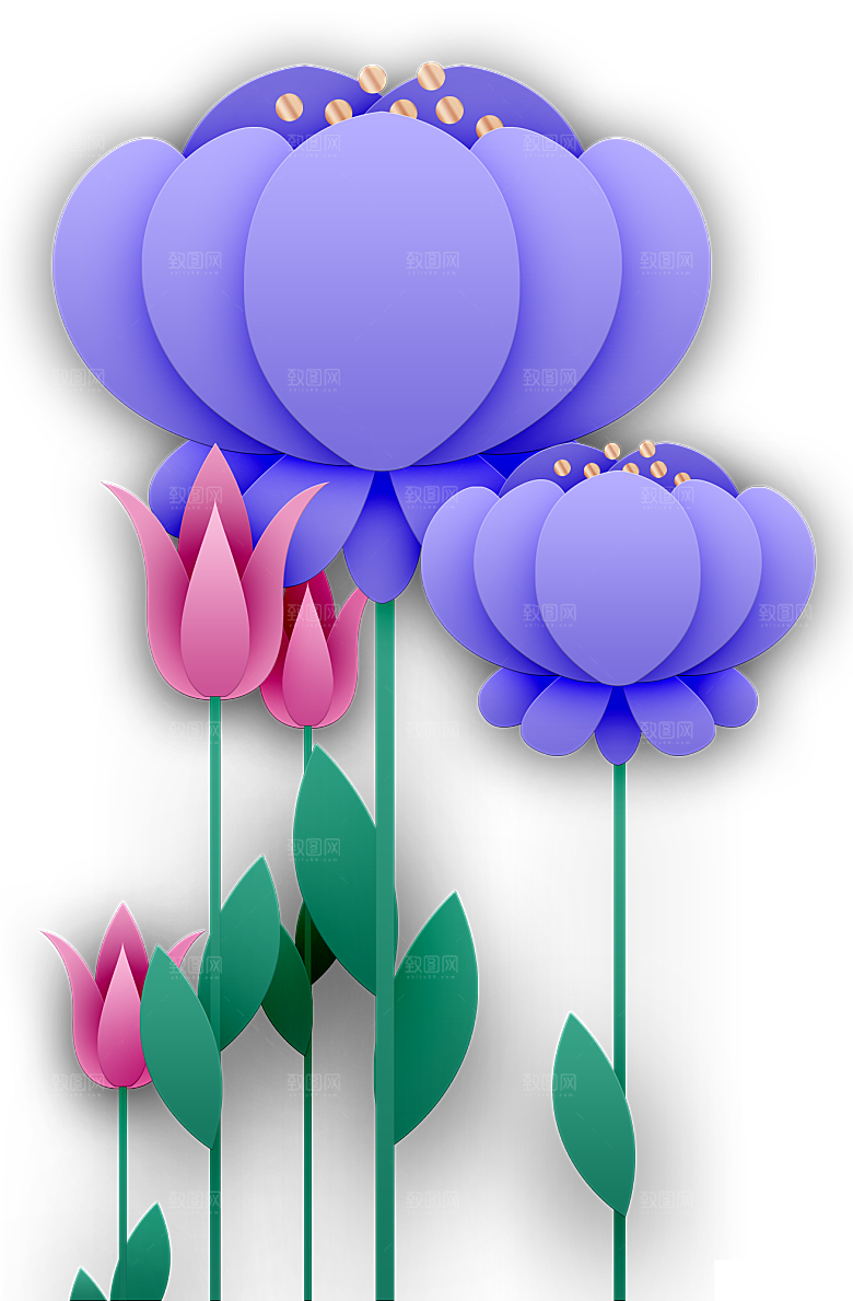 中式金边立体花卉牡丹元素