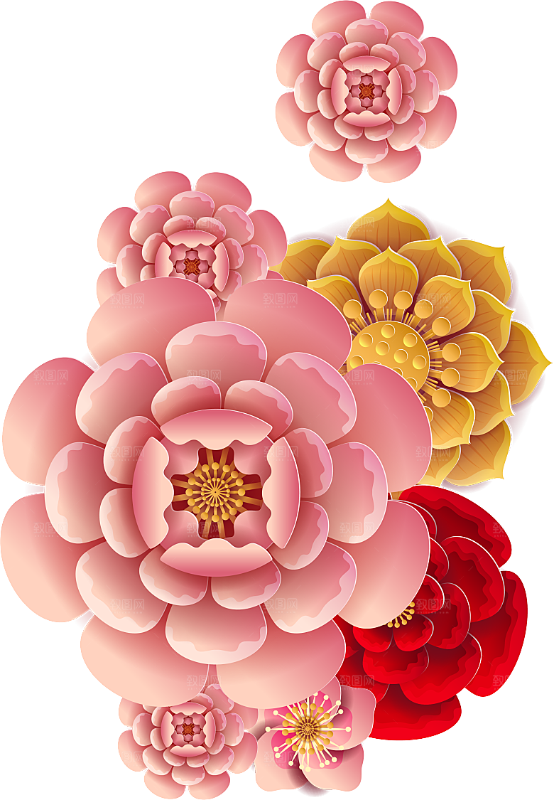 手绘装饰花卉牡丹免扣素材