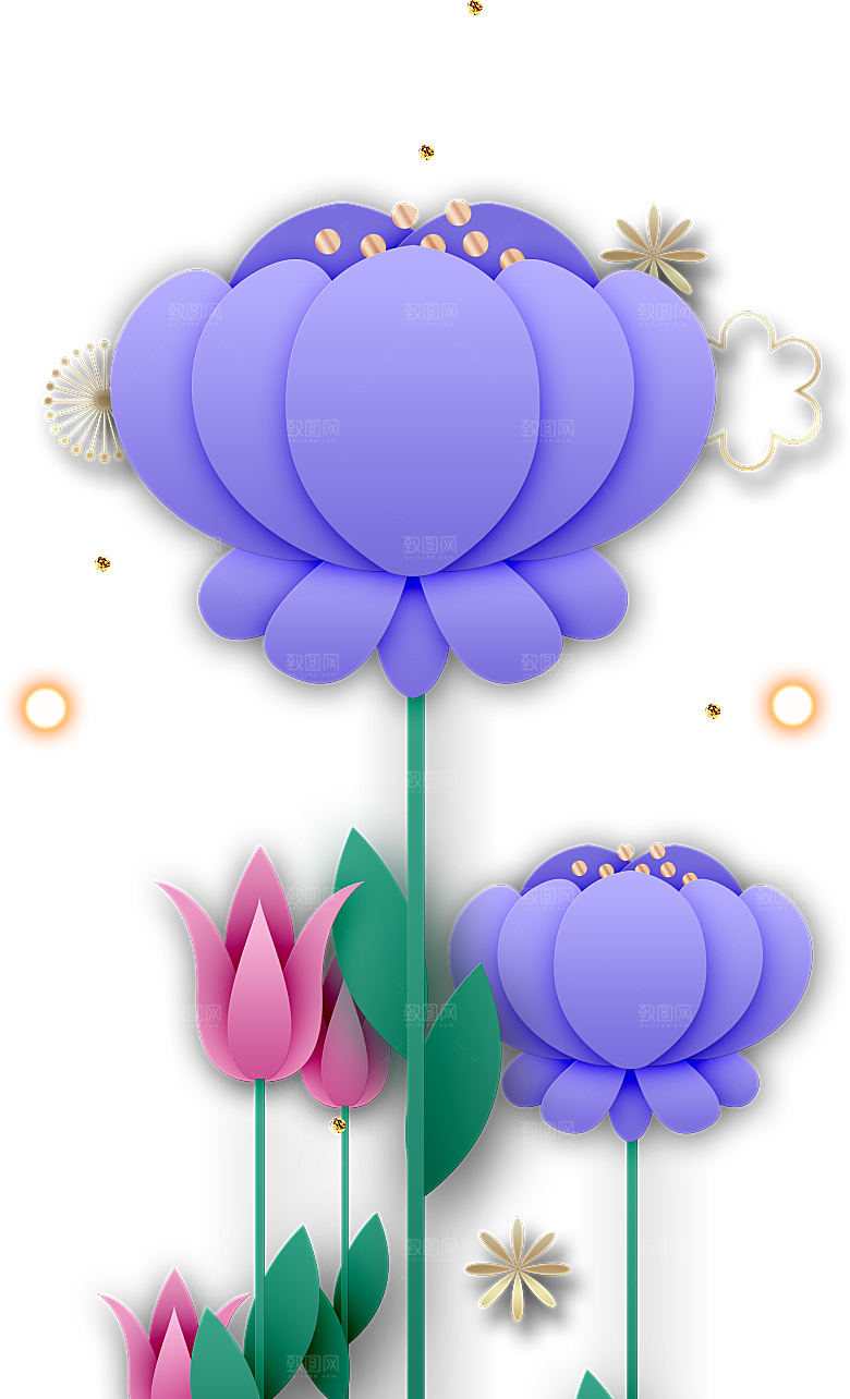 中式金边立体花卉牡丹元素